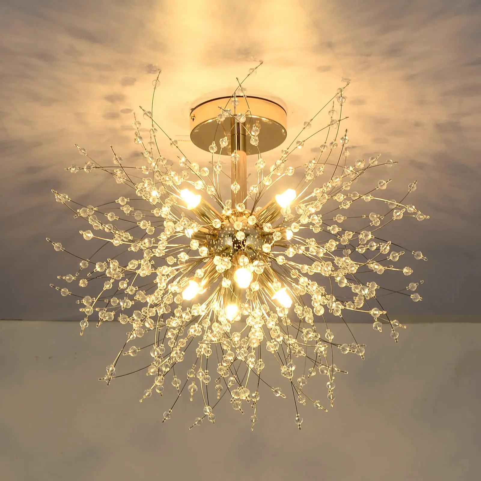 

Dandelion Ceiling Chandelier Living Room Gold Crystal Ceiling Lamp Dimmable Nordic Ceiling Light 8-Light Bedroom Kitchen Hallway