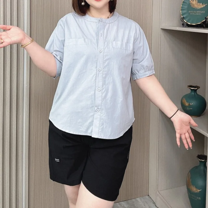 Summer short-sleeved Shirt Women's Plus Size Loose Thin Casual Round Collar Blouse