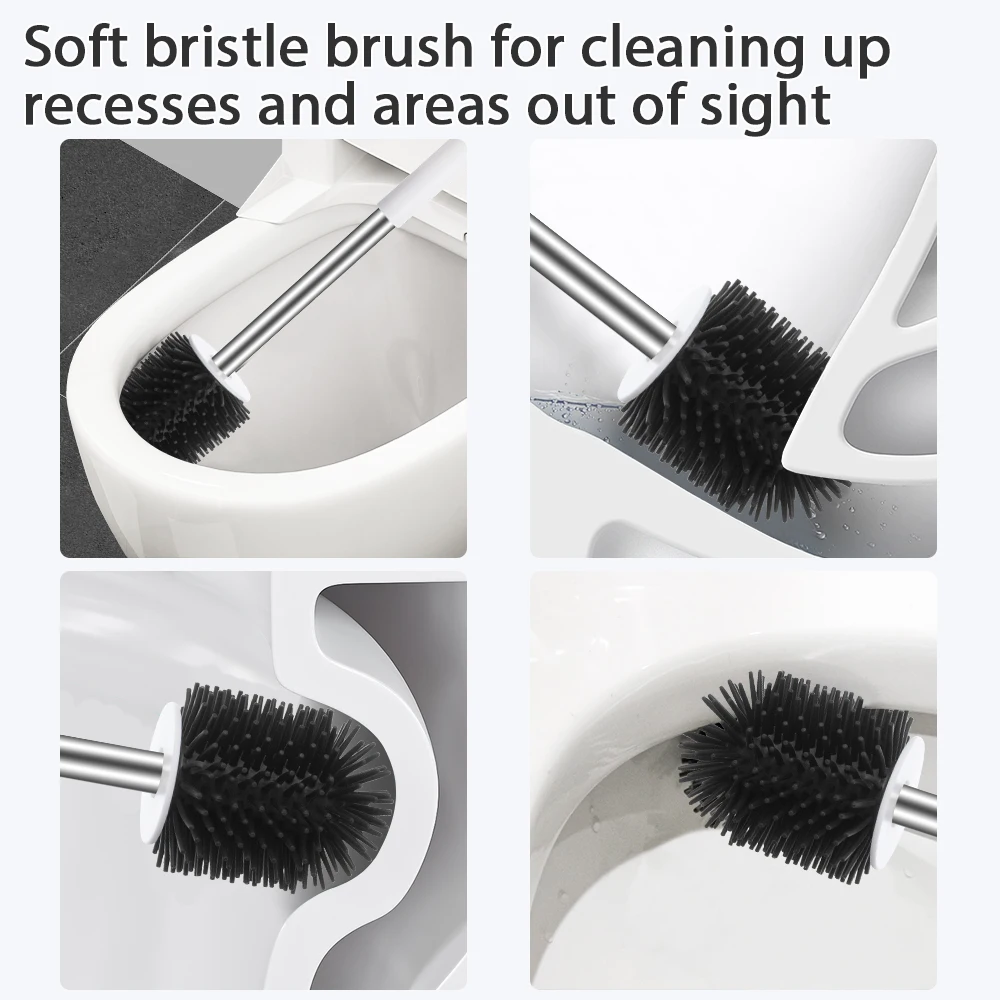 2 IN 1 Soft Bristle and Silicone TPR Toilet Brush 40cm Long Handle Toilet Brush Wall-mounted Bathroom Cleaning Accessories Set