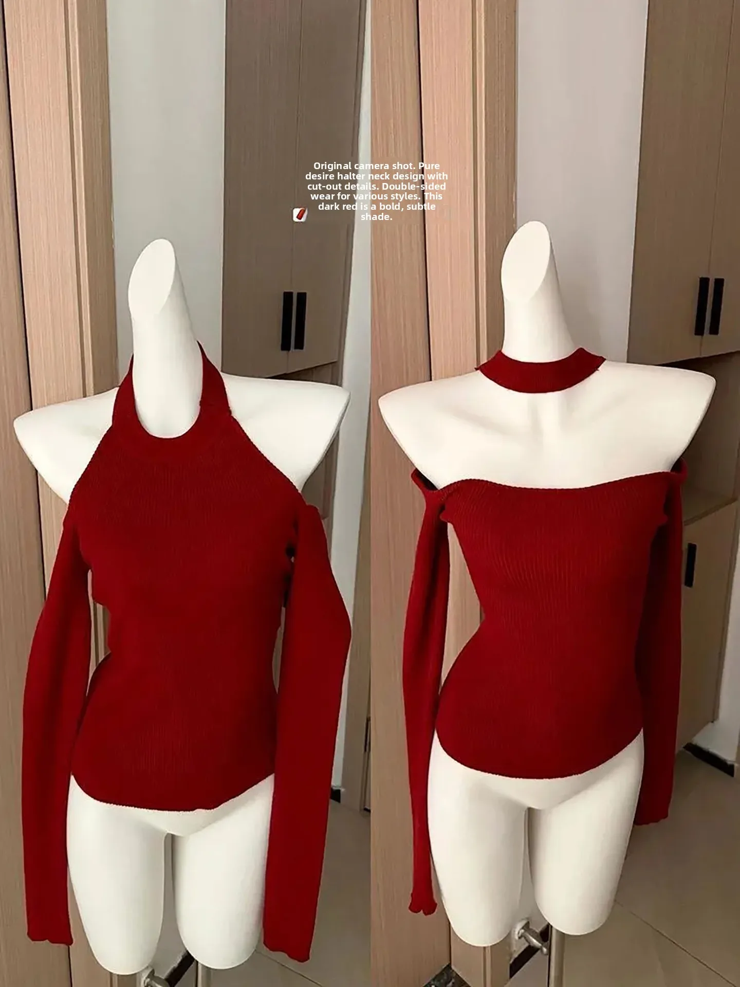 

Женский вязаный облегающий ажурный дизайн, зимний новогодний сексуальный топ красного цвета, теплый длинный све, круглый пуловер Ne