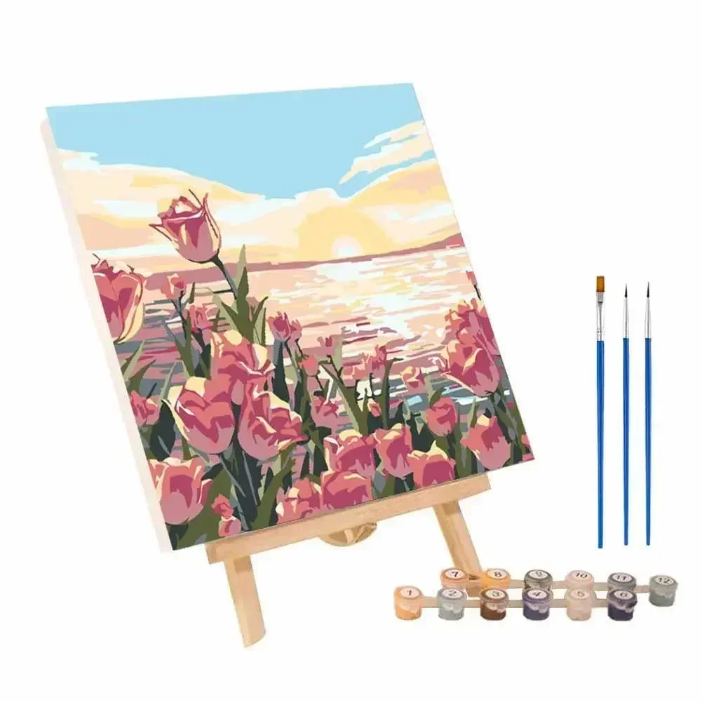 

532681 Tulip Landscape DIY Digital Oil Painting Hand-filled Deco Painting By Numbers Landscape Digital Oil Painting For Home