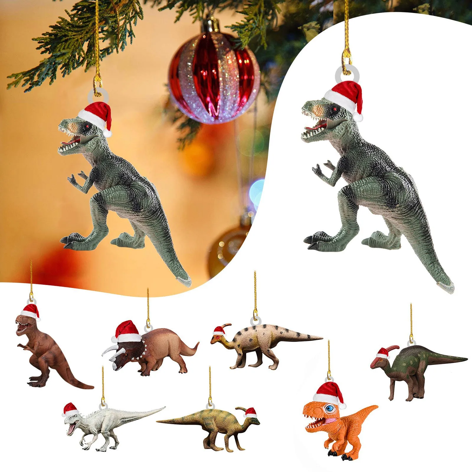 Christmas Decoration Hangings Gifts Wooden Hangings Decorations Christmas Dinosaur Statue Craft Hangings Car Hanging