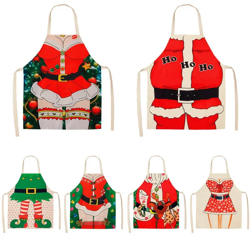 New Christmas Decorations Santa Claus Printed Sleeveless Home Kitchen Cleaning Apron