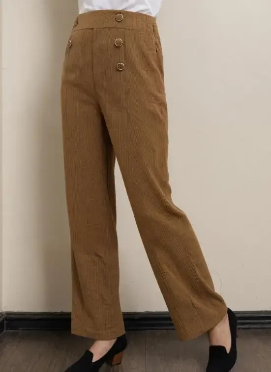 

New Solid Corduroy High Waist Wide Leg Casual Pants for Women with Pit Strips Spring & Autumn Female Button Straight Leg Pants