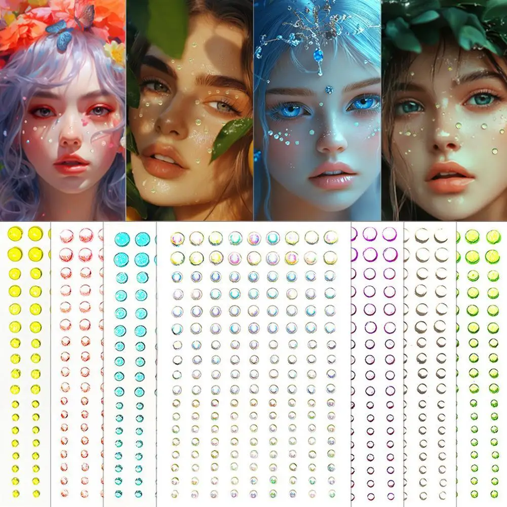 1set Women Facial Decoration Stickers Water Droplets Facial Ornament Elf Asian Makeup Performance Girl Facial Decoration Sticker