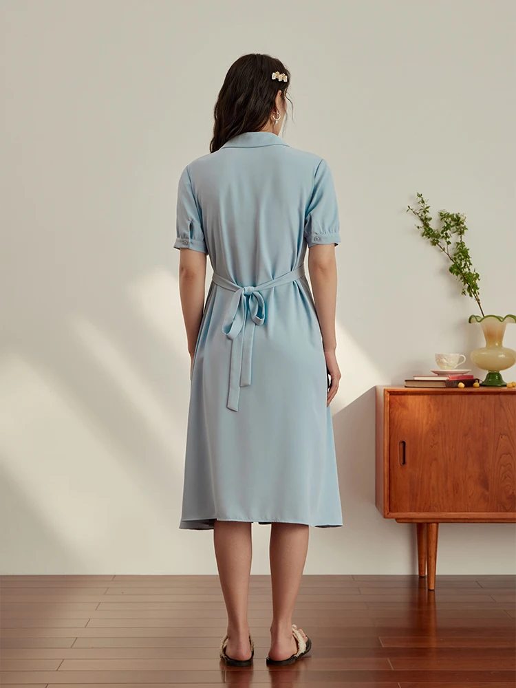 DUSHU-Robe chemise longue taille haute pour femme, tenue de bureau, pour la présidence, couleur unie, nouvelle collection été