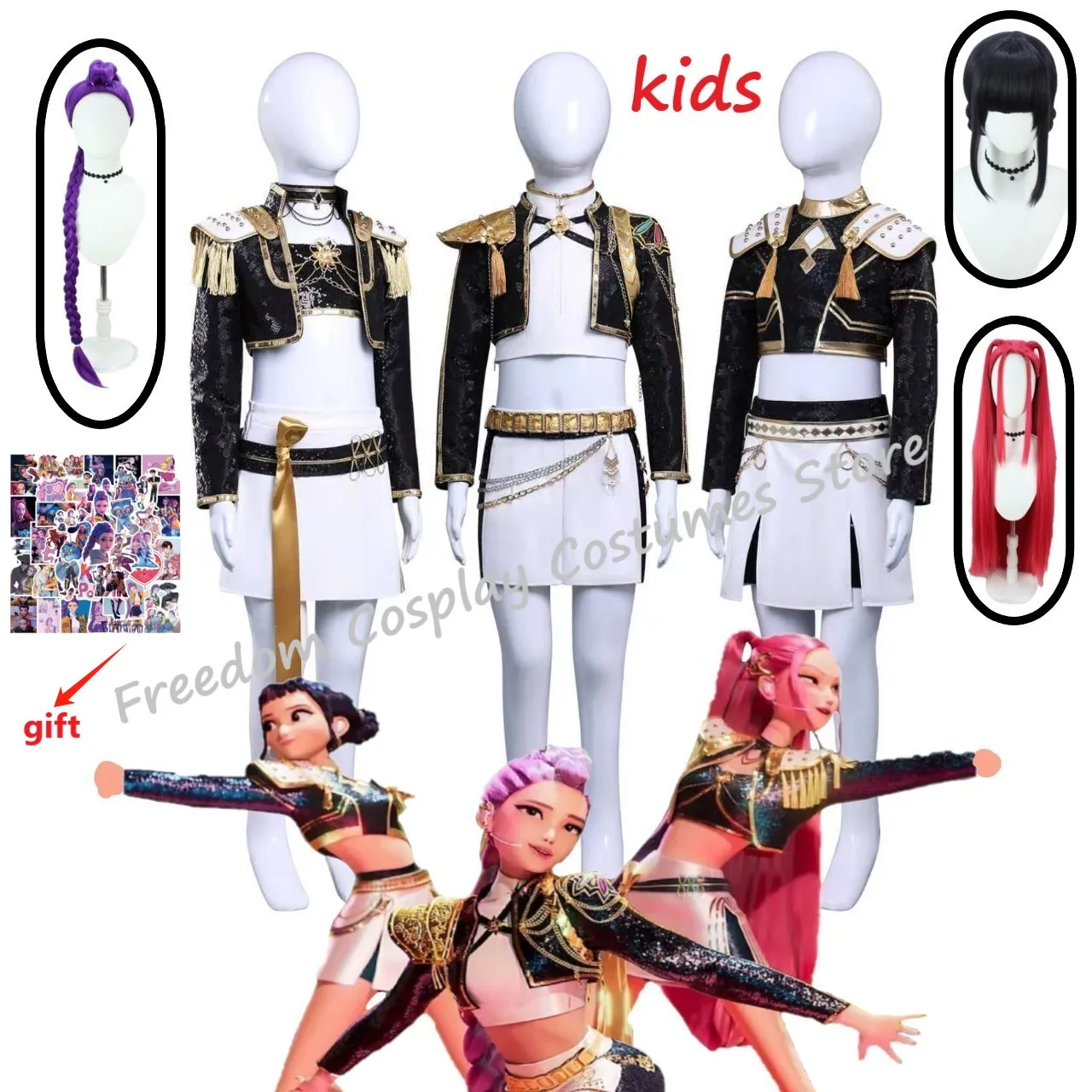 

Kids Anime Cosplay Rumi Mira Zoey Black Golden Performance Costume Kids Girls HalloweenCarnival party Role Play Costume