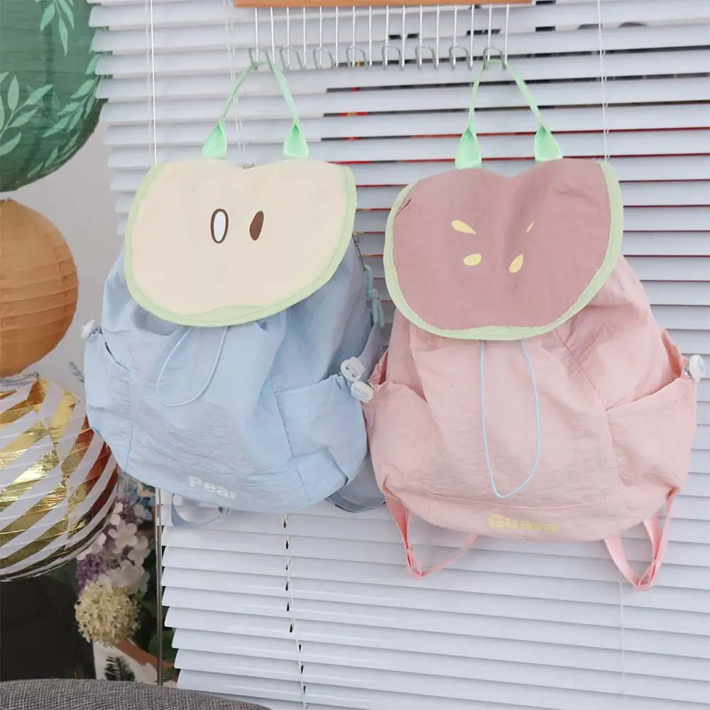 Korean Style Outdoor Drawstring Backpack Dopamine Color Waterproof Fruit Nylon Backpack Commute Travel Hiking Shoulder Bag