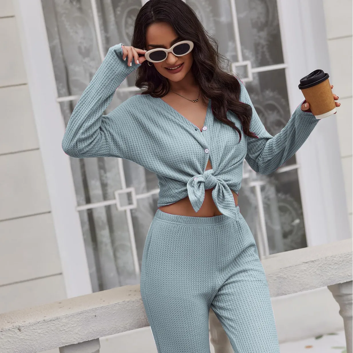 

Sleepwear for Women Home Wear Set 2026 Spring Autumn Women's Pajamas Set V-neck Long Sleeve Leisure Soft Sleep Lounge Underwear