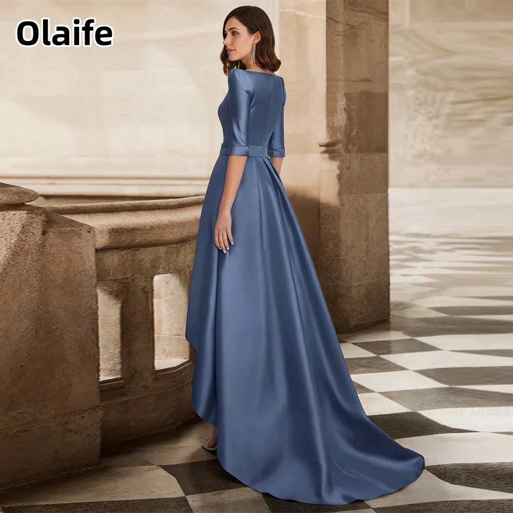 Olaife Fashion Half Sleeves Mother of the Bride Dresses A-Line Satin Wedding Guest Dresses High-low Long Party Evening Gowns