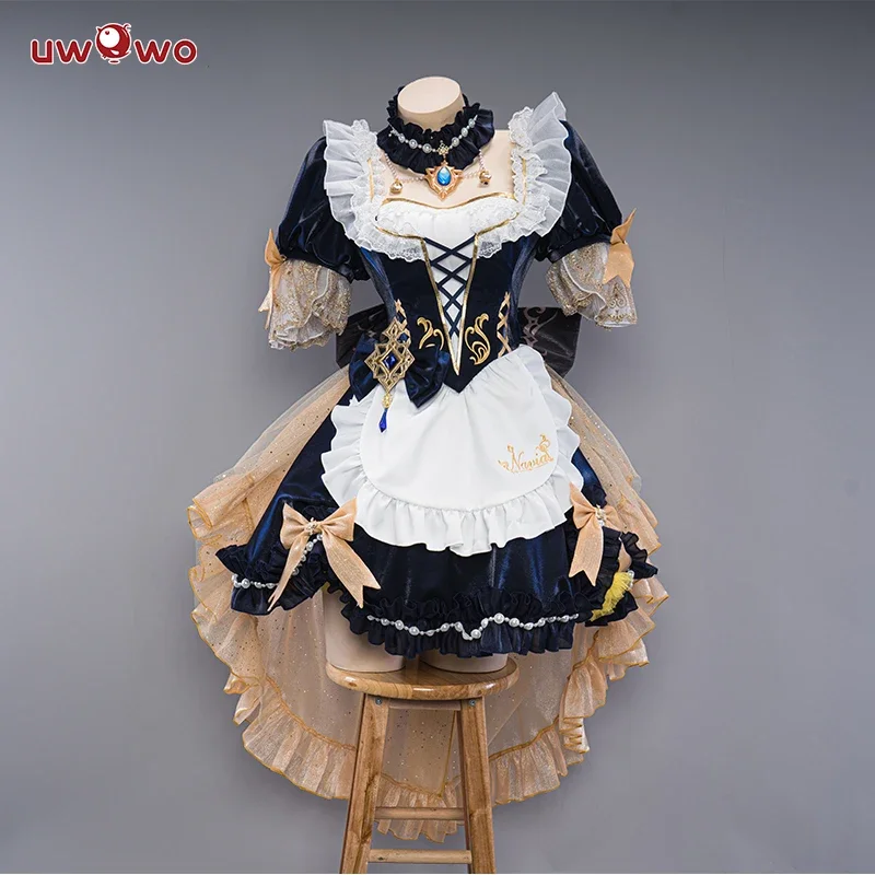 Exclusive Navia Cosplay Genshin Impact Fanart Navia Maid Cosplay Costume with Bow Maid Dress Halloween Costumes