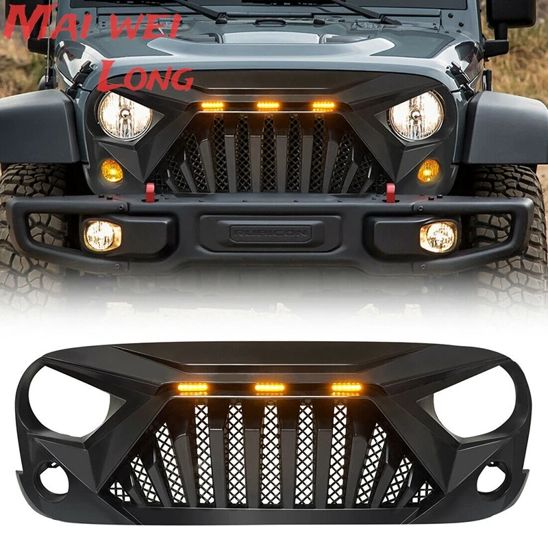 Off-road Car Radiator Grille With LED Turning Signal Light Bumper Upper Mesh Cover Racing Grills For Jeep Wrangler JK JL JT