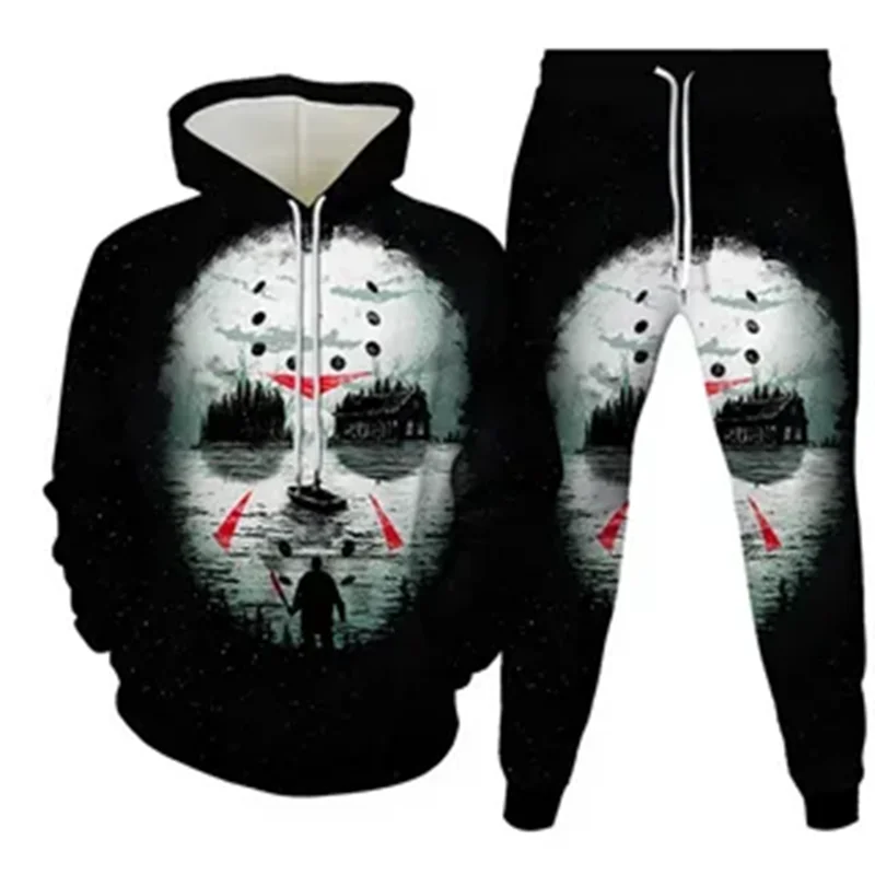 Men Punk Hoodies Suit Skull 3D Print Tracksuit/Pants Goth Skeletons Long Sleeve Pullover Oversize High-quality Autumn Winter New