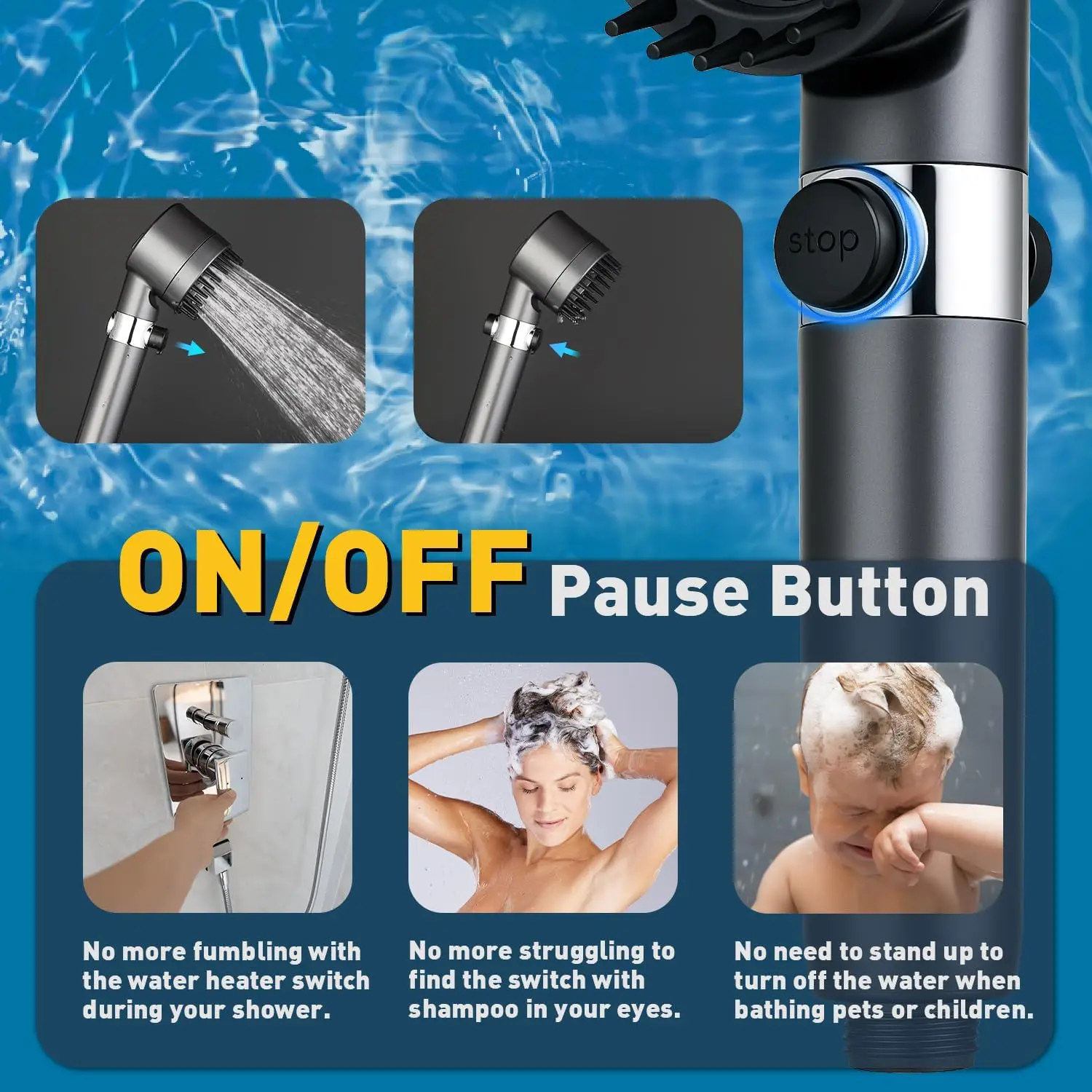 Filtered Shower Head with Handheld High Pressure 4 Spray Modes for Hard Water Removal and ON/OFF Switch for Pets view 5