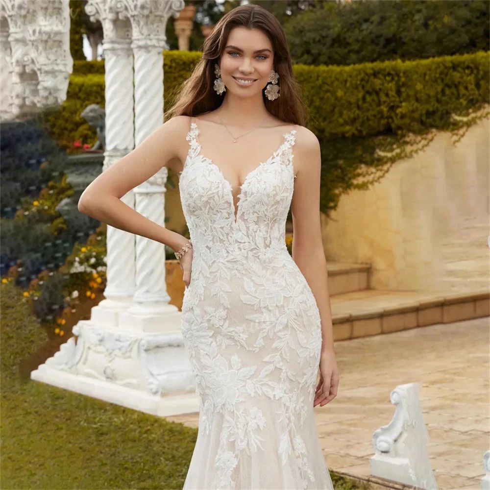 Sexy Mermaid Wedding Dress Customized Shoulder straps Sleevesless Lace Sexy Bridal Gown Backless Women Marriage 2024