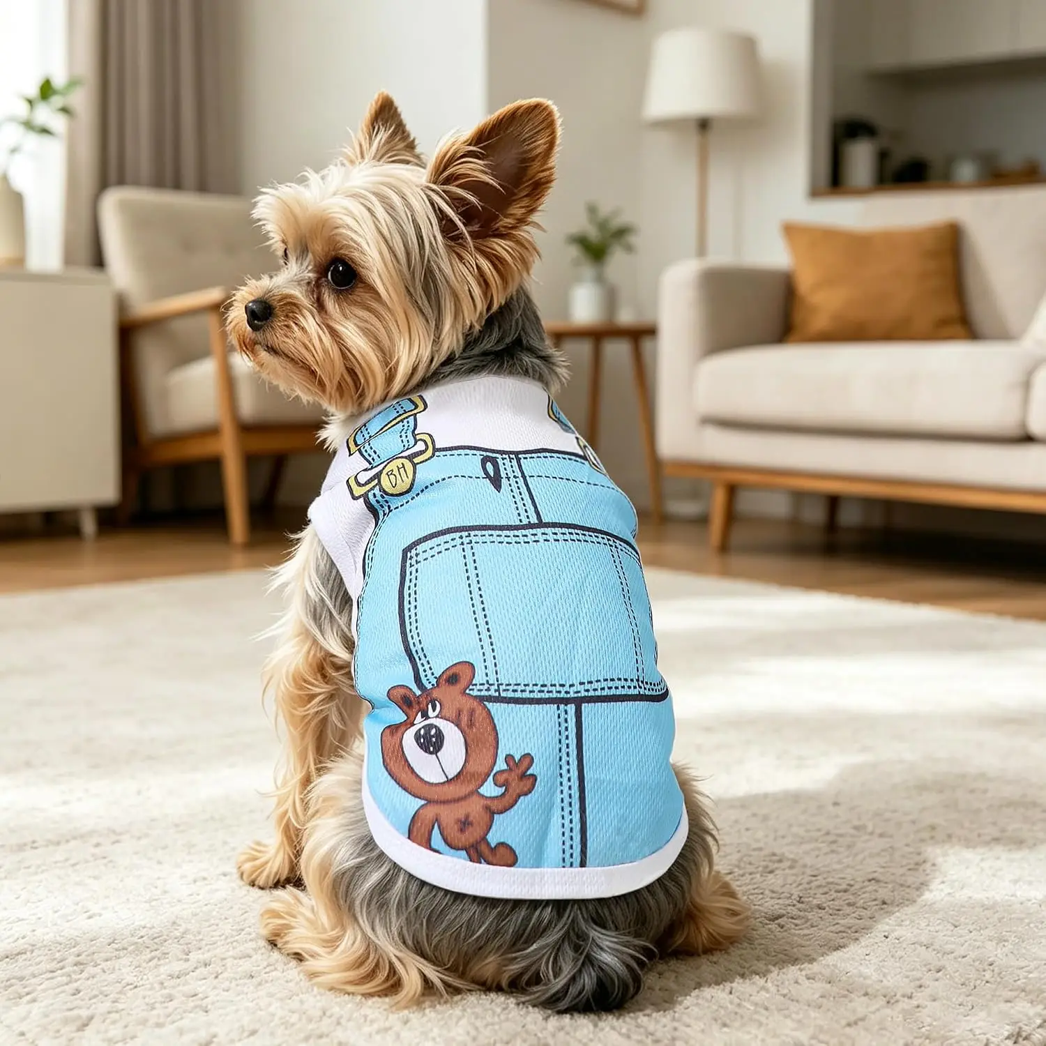 Mesh Dog Shirts 4-Pack Stretchy Cute Pattern XXS-XL Fit 2-16lb Puppy Pet T-Shirt Spring Summer Blue Medium, Customized
