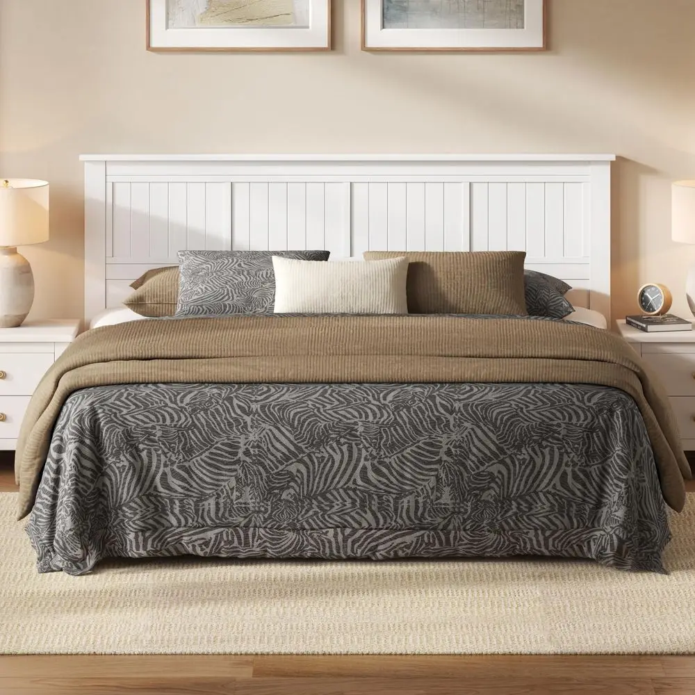 

Serene Solid Wood Panel Headboard with WindowPane Design, King Size, White, Easy Assembly, Quality Materials