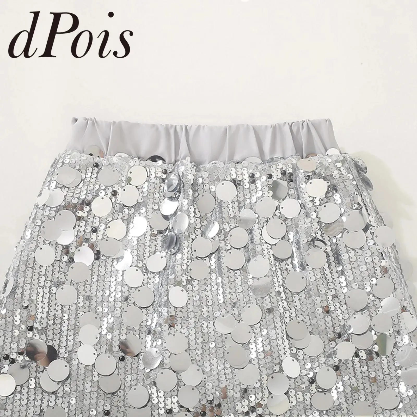 

Girls Glittery Party Birthday Outfits Stage Performance Dancewear Childs Sparkly Sequin Skirts Elastic Waist Sequin Skirt