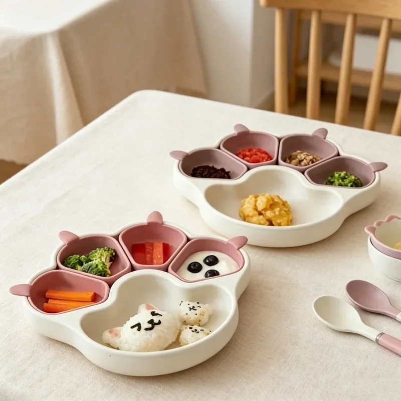 

Baby Silicone Feeding Set Suction Bowl Plate Spoon Fork BPA Free Toddler Tableware Easy Clean Dishwasher Safe Infant Eating Tool