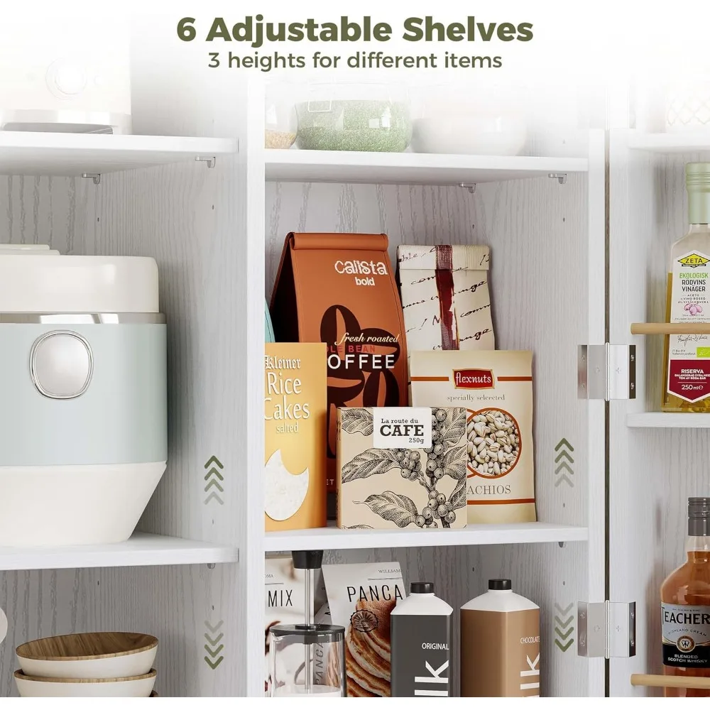 Armário buffet com armazenamento, aparadores com 4 portas, armário de armazenamento de cozinha com 6 prateleiras ajustáveis, café moderno Ba