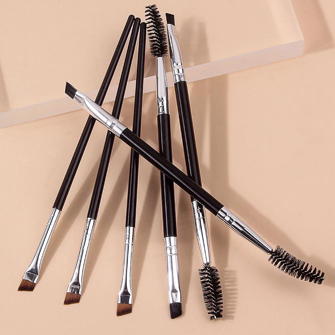 6PCS アイメイクブラシ、ダブルヘッドスパイラルアイブロウブラシ、まつげブラシ、超極細ブレードアイライナーブラシ、アイビューティーツール