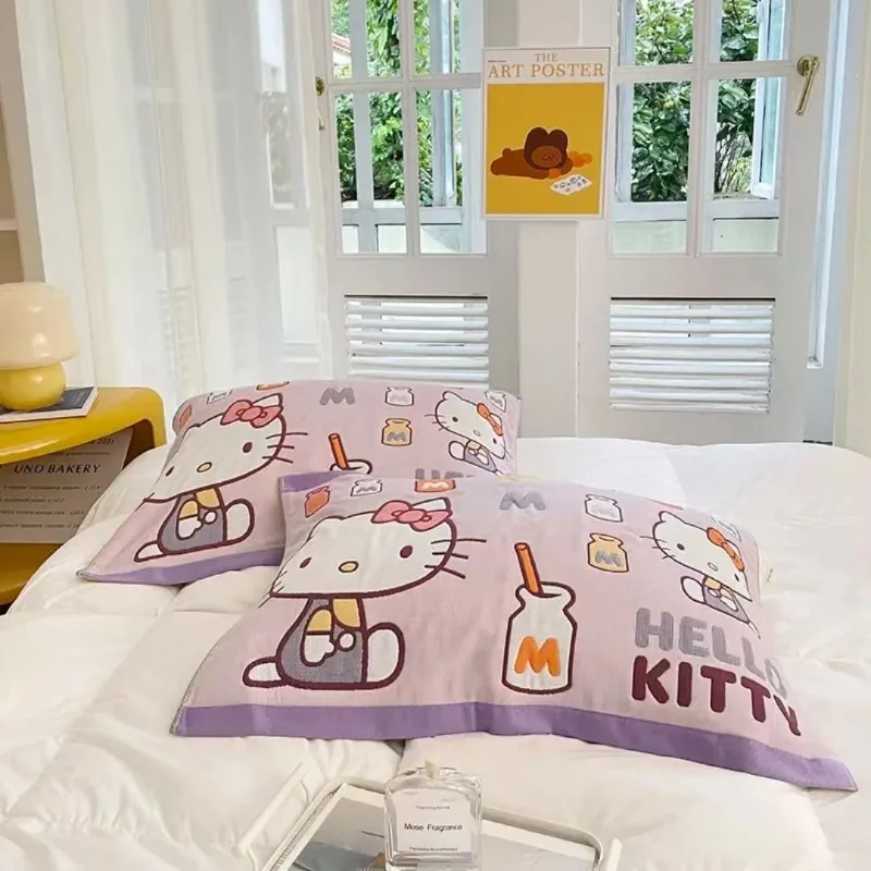 New cute Hello Kitty Cinnamoroll Kuromi anime kawaii style student dormitory home soft sweat-absorbent cotton gauze pillowcase