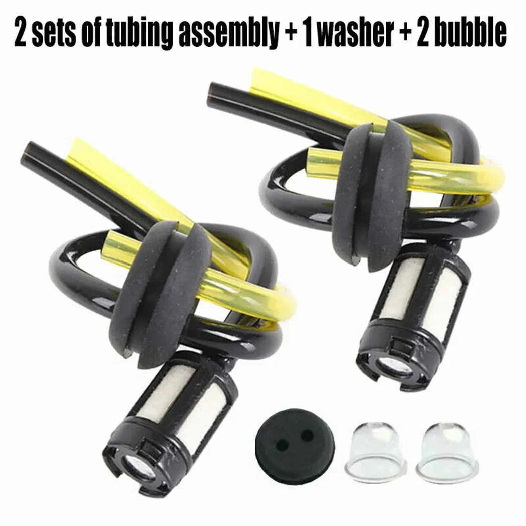 2 Sets Fuel Filter Fuel Hose Seal & Priming Bulbs For Brushcutter Hedge Trimmer Garden Lawn Mower Chainsaw For Power Tool