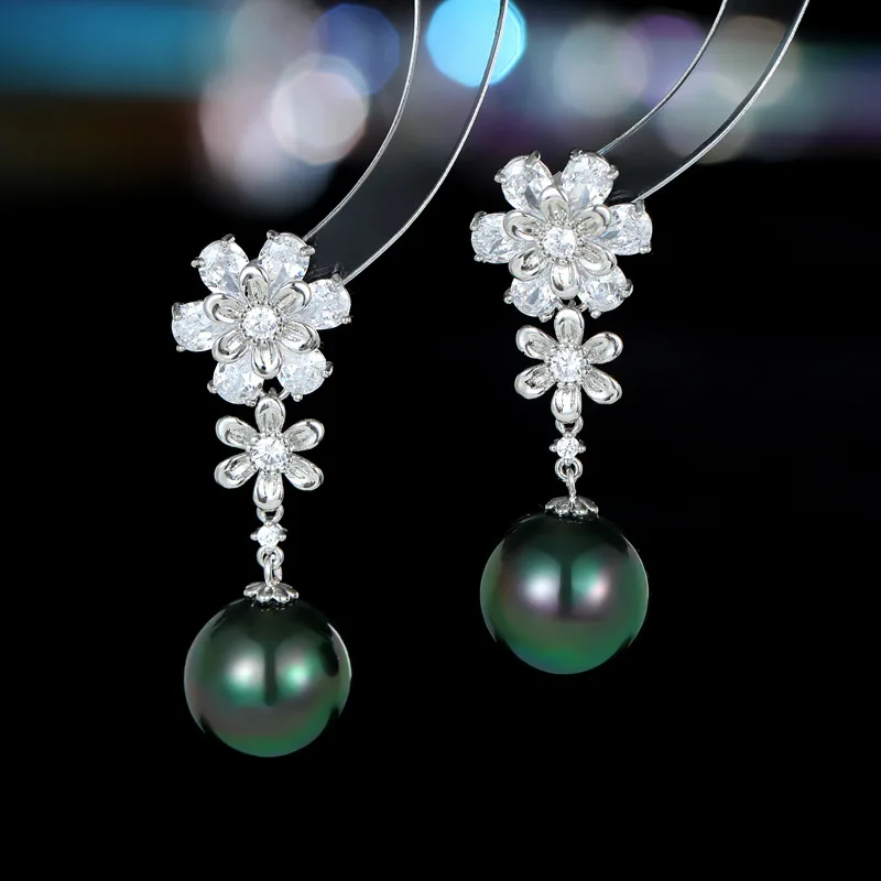 

New s925 silver needle French elegant and fashionable earrings with double-layer flowers and snowflake pearl earrings
