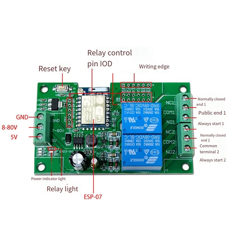 Top ข้อเสนอโมดูลรีเลย์ ESP-07 2 Way WIFI โมดูล 5 V/8-80 V ESP8266 Development Board Secondary Development โมดูล