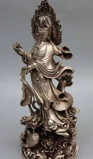 17 de Prata   Guanyin Kwan-yin Guan Yin Conter Vaso de   Escultura Do