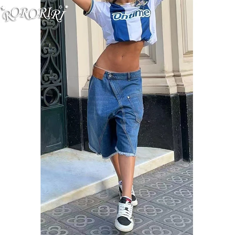 

RORORIRI женские потертые джинсовые шорты в стиле ретро в стиле пэчворк с широкими штанинами и низкой посадкой модные тенденции джинсы до колена джинсы уличная одежда