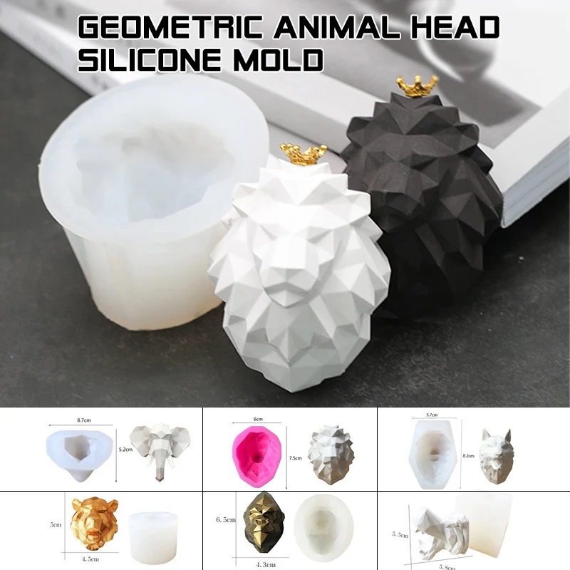 3D Lion Head Animals Silicone Mold Geometric Hippo Orangutan Tiger Wolf Moulds Fondant Cupcake Mold Polymer Clay Soap Mold