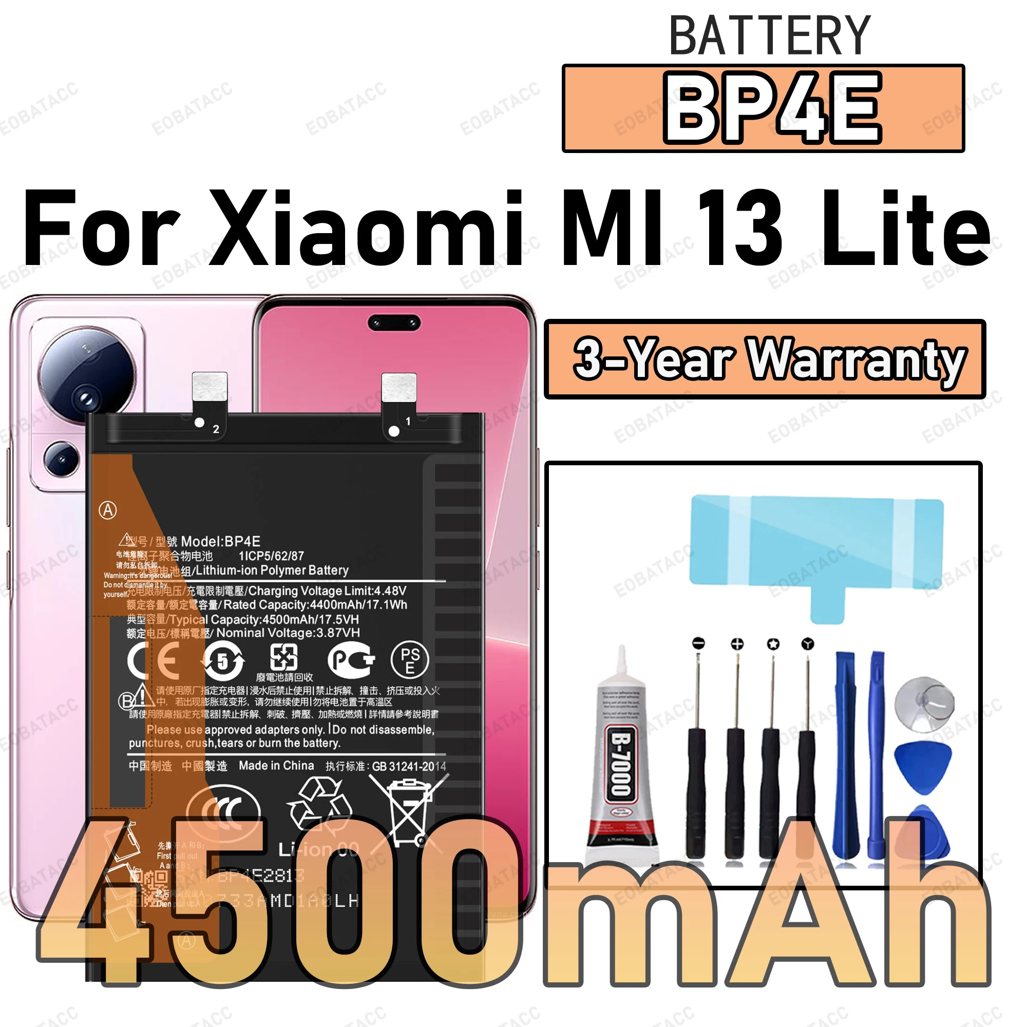 

100% New Zero Cycle BP4E Battery For XIAOMI MI 13 Lite phone Replacement Batteries Bateria +Tools