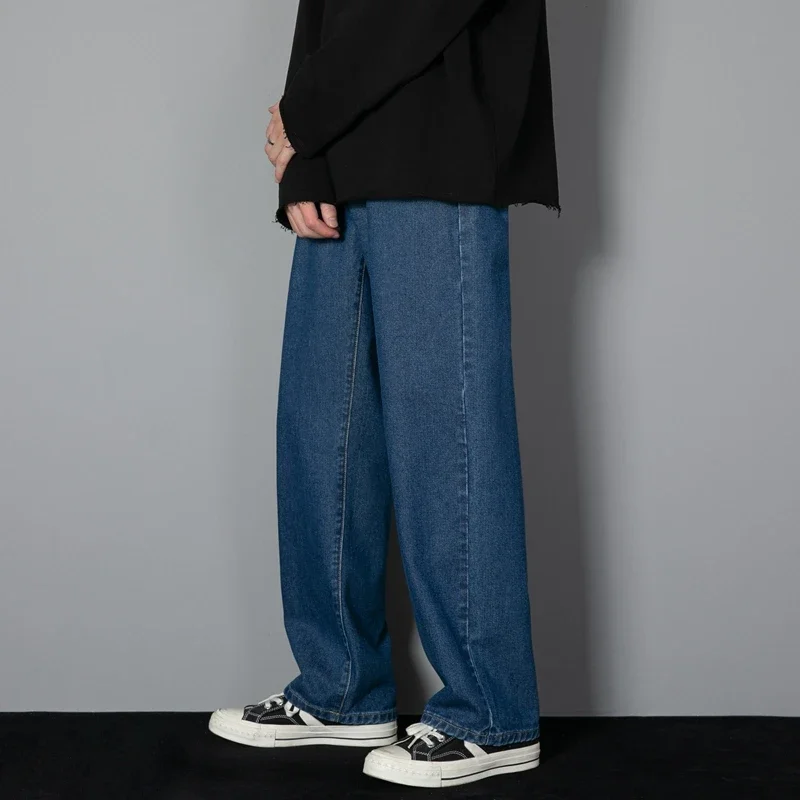 2024 neue Koreanische männer Casual Lange Jeans Klassische Mann Gerade Denim Breite bein Hosen Einfarbig Hellblau grau Schwarz 3XL