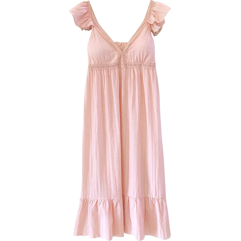 Women\'s Lolita Dress White Lace Sleeveless Princess Sleepshirts Vintage Lady Girls Nightgowns Nightdress Cute Pajamas Loungewear