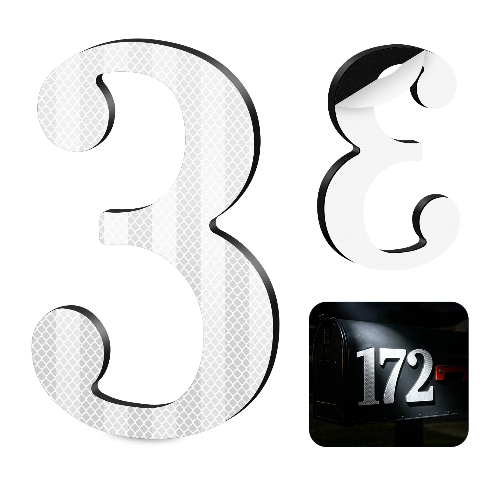 Self Adhesive Acrylic High Reflective House Number, 3X Night Visibility Glow-in-the-Dark Waterproof Address Sign for Mailbox Doo