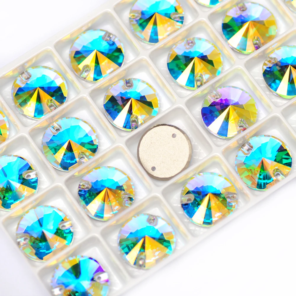 PUBRILEX K9 Rivoli Runde Näh-Strasssteine mit Flacher Rückseite für DIY-Heimdekorationen, Glas-Applikationen zum Aufnähen für DIY-Kleidungsstücke und Kleider – Detail 2