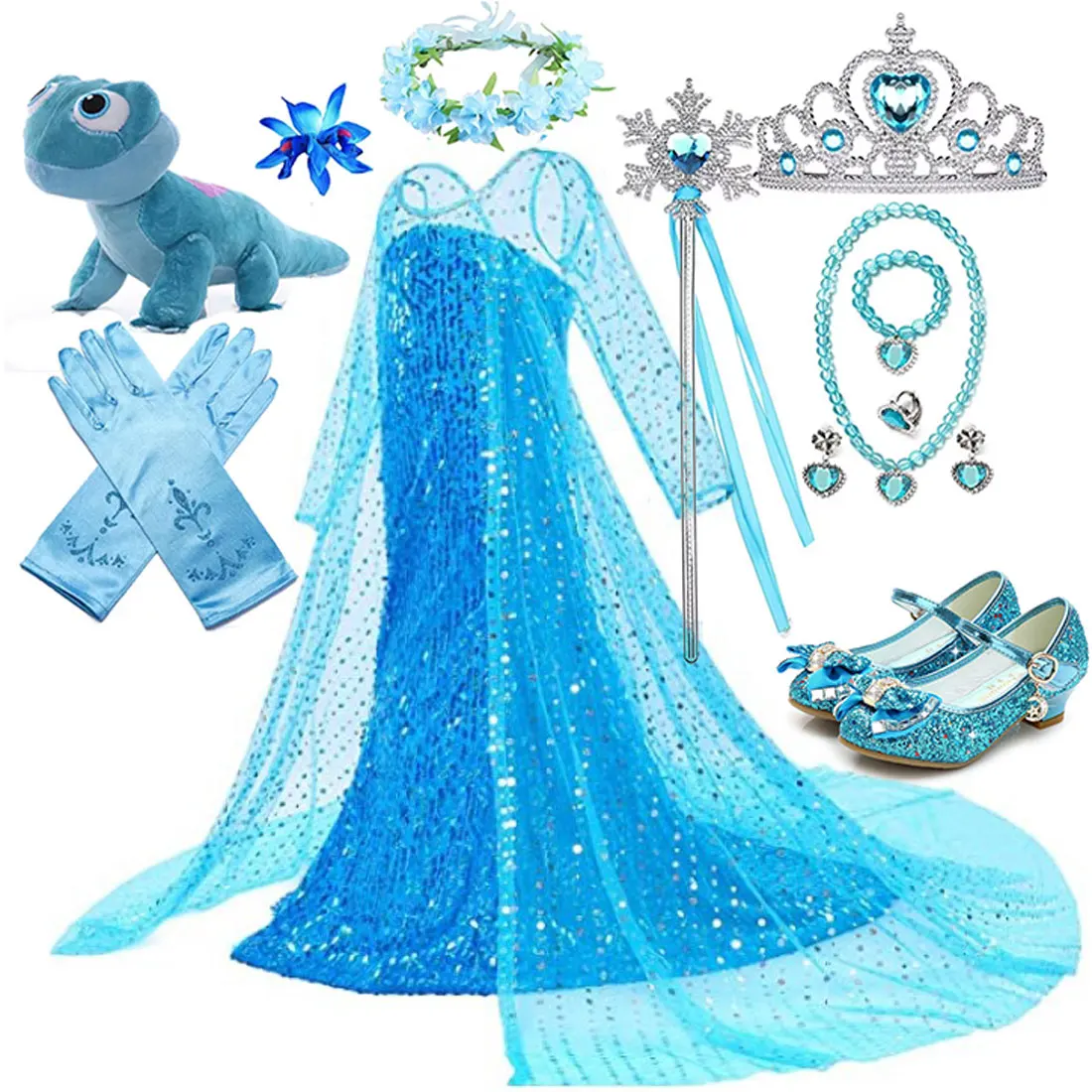 open lace back dress Elsa Ice Queen Long Sleeves White Everyday Play Dress for Kids – Princess  Twirl main image 0