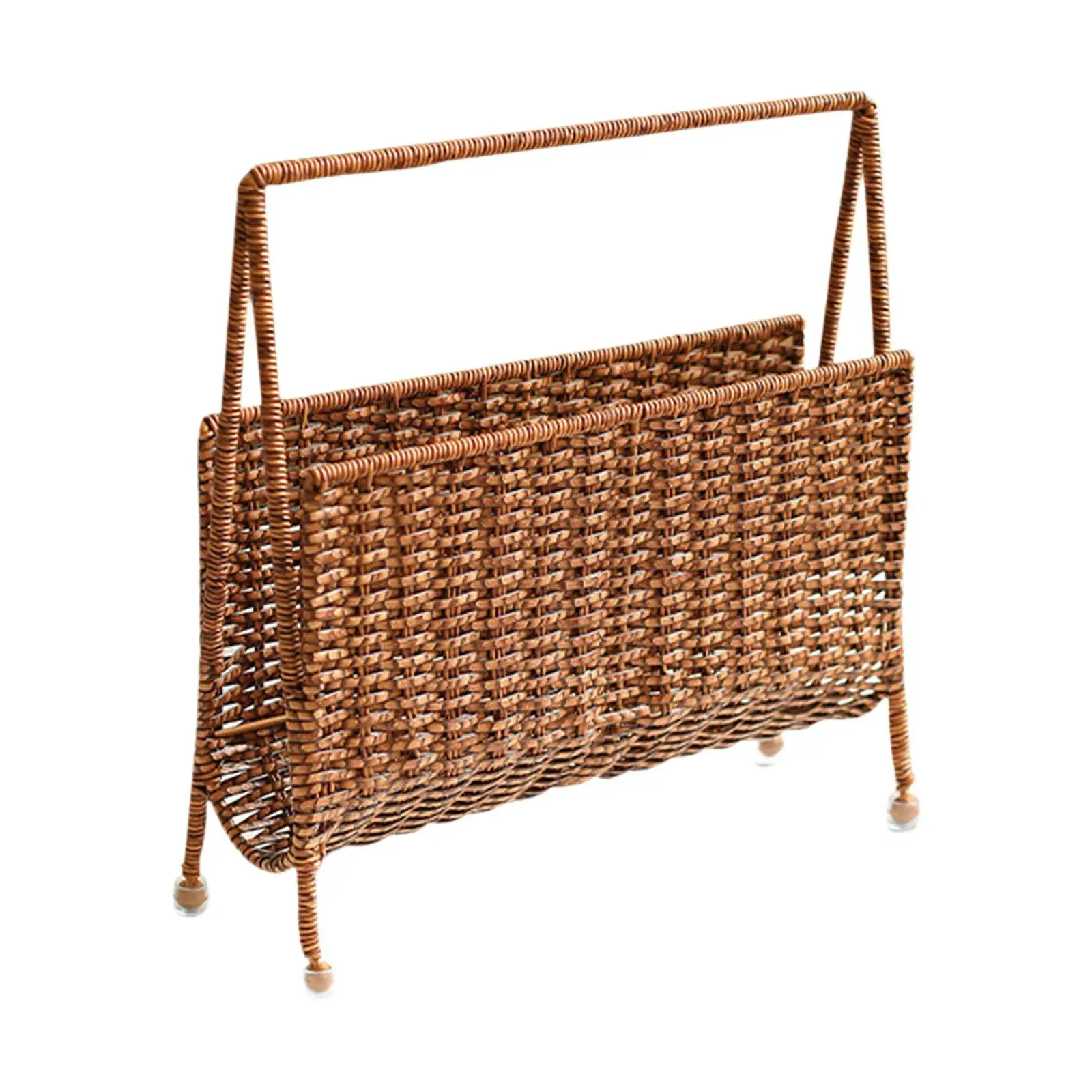 Magazine Holder Display Stand Freestanding Basket Rattan Woven Look for Home Office Hotel Mail Paper Organizer
