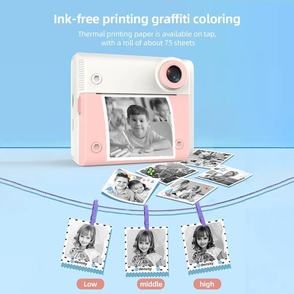 كاميرا طباعة فورية للأطفال 1080P HD كاميرا فيديو عدسة مزدوجة 2.8 بوصة IPS شاشة كاميرا رقمية للأطفال لعبة هدايا عيد الميلاد