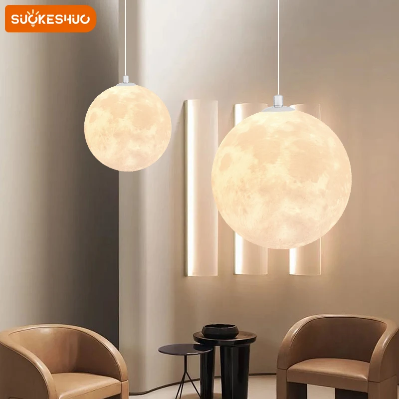 

New Art Moon Pendant Lights Living Dining Room Bedroom Decoration Home Chandelier Dimmable 220V Loft Restaurant Hanging Lamps