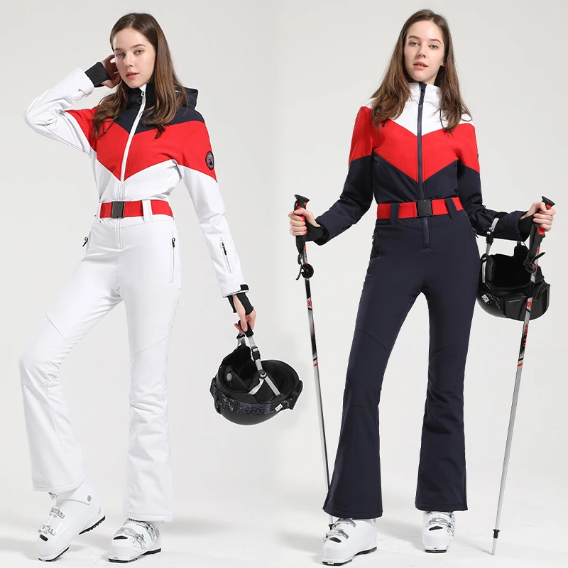 New One-Piece Ski Suit Women Slim Fitting Overalls Outdoor Snowboard Set Warm Jumpsuits Wind Proof Waterproof Winter Clothing