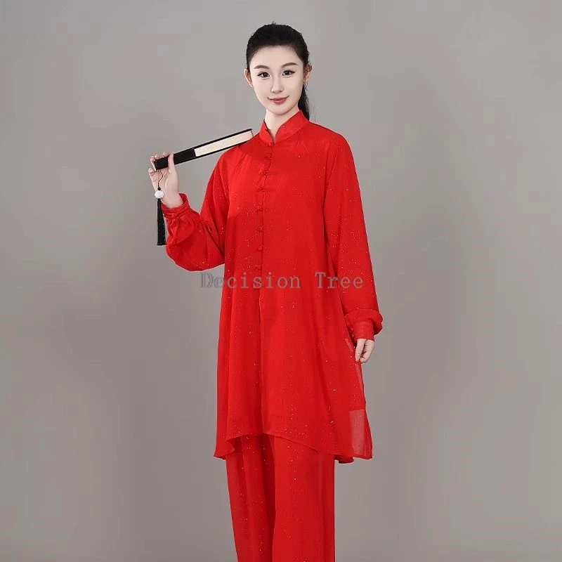 2025 new chinese retro style daily tai chi performance costumes men women's tai chi martial arts practice costumes 2 piece set