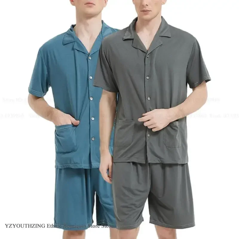 مشروط قصيرة الأكمام السراويل منامة دعوى الربيع الصيف جديد الرجال منامة مجموعة ملابس المنزل حجم كبير ملابس نوم فضفاضة المتسكعون #3