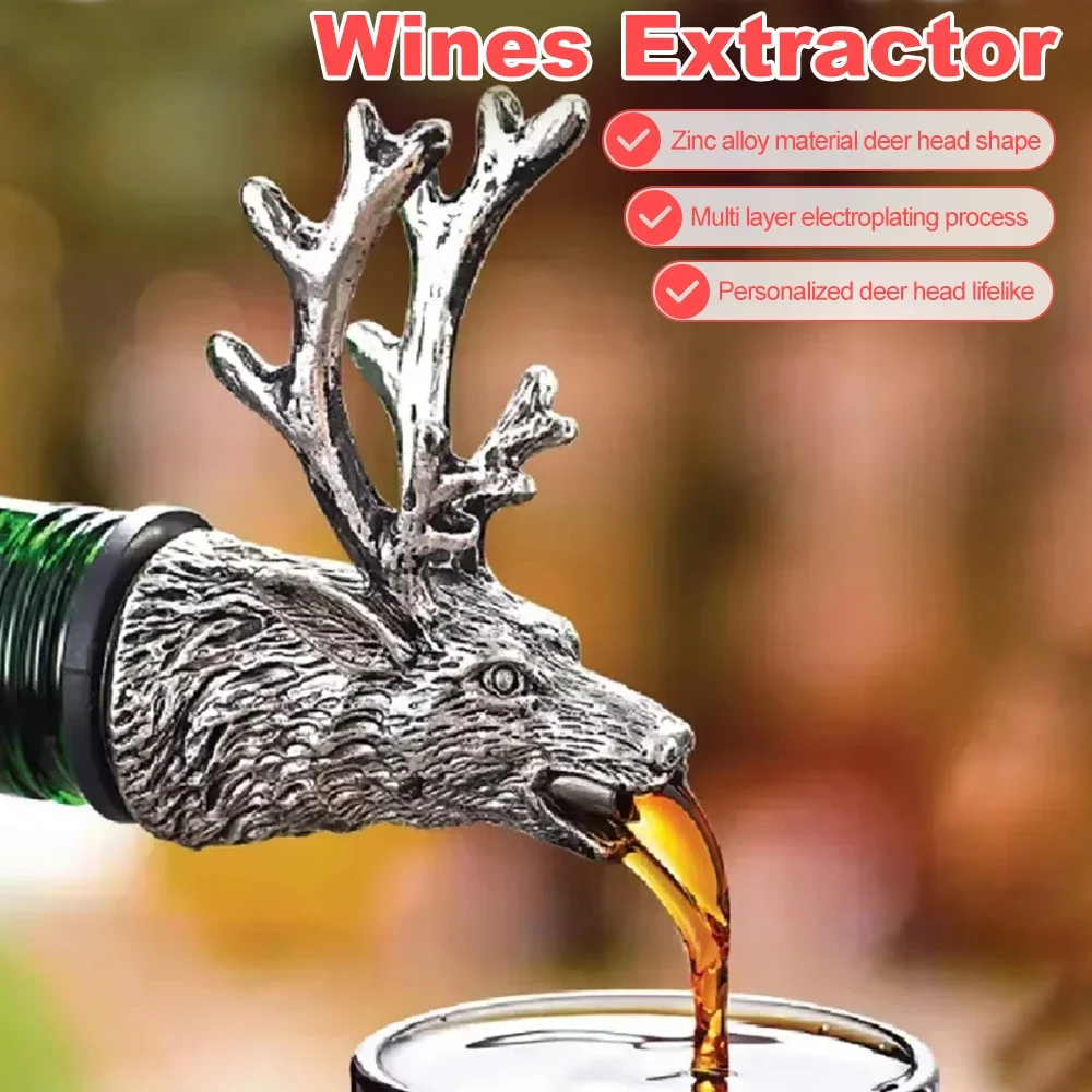 Zinc Alloy Deer Elk Head Mouth Wine Pourer Wines Extractor Silver Pourers Bar Accessories Dispenser for Wine 1 PC