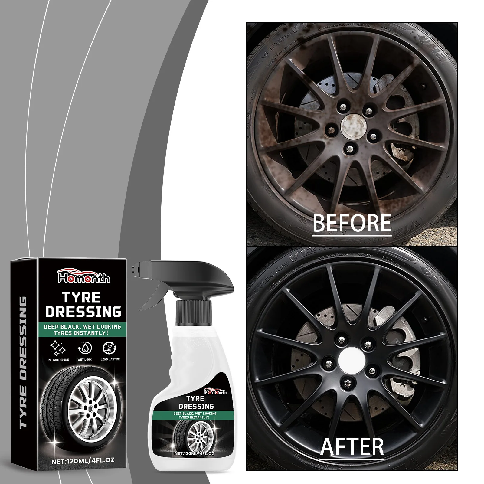 

120ml Car Tire Shine Spray - Helps Restore Black Color & Add Gloss, Long-Lasting Formula for Tire Protection & Enhancement