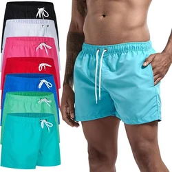 Mens Swim Trunks with Mesh Lining Side Pockets Solid Beach Shorts Quick Dry Lightweight Drawstring Board Shorts Summer Swimwear