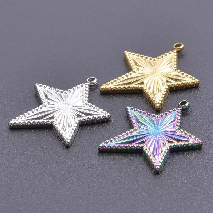 

5Pcs Stainless Steel Texture Star Charms for Jewelry Making Earring Pendant Bracelet Necklace Accessories Supplies Diy Material