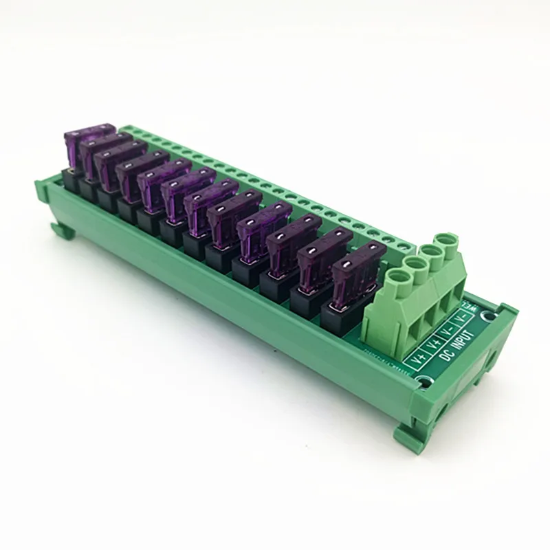 12 Position DIN Rail Mount DC Power Fuse Distribution Strip Module Terminal Block