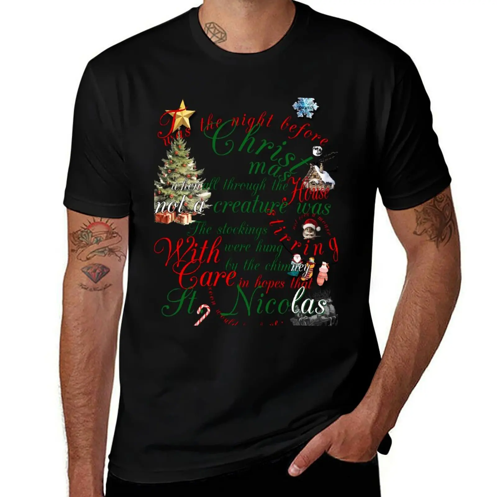 

Twas the night before Christmas poem T-Shirt Short sleeve tee cute tops cheap stuff new edition black t-shirts for men